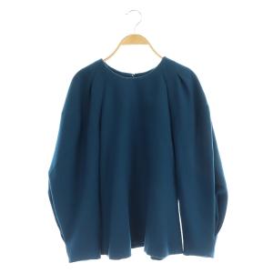 ウールダブルクロスタックボリュームプルオーバー カットソー 長袖 36 青緑 ブルーグリーン