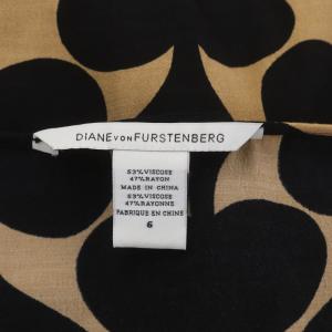 DIANE von FURSTENBERG 総柄 半袖 カシュクールワンピース ひざ丈 リボンベルト付き 6 ベージュ 黒 ブラック