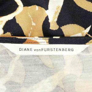 DIANE von FURSTENBERG シルク 総柄 カシュクールワンピース ラップワンピース ひざ丈 長袖 6 ベージュ オフホワイト ブラック