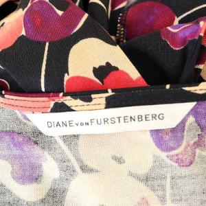 DIANE von FURSTENBERG シルク 総柄 カシュクールワンピース ラップワンピース ひざ丈 九分袖 6 黒 ブラック マルチカラー