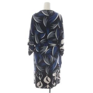 DIANE von FURSTENBERG 総柄 半袖 カシュクールワンピース ラップワンピース ひざ丈 シルク 6 黒 青 グレー