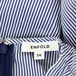 ENFOLD ストライプ リボン ブラウス プルオーバー 長袖 36 紺 白 ネイビー ホワイト