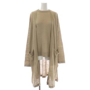 アンサンブルニット ロングカーディガン トッパー カットソー ノースリーブ リネン 38 ベージュ