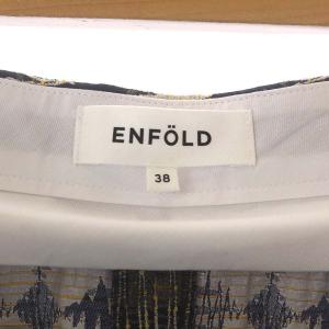 ENFOLD 総柄 ワイドパンツ ジッパーフライ 38 濃紺 白 黄色