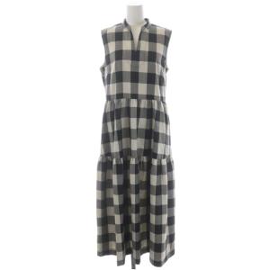 23SS チェック ロングワンピース マキシ丈 ノースリーブ スキッパー 38 黒 生成り エクリュ