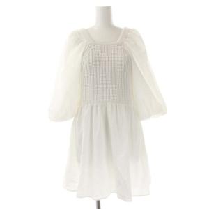 23SS シアーコンビニットワンピース チュニック ミニ 七分袖 バルーンスリーブ 切替 36 白 ホワイト