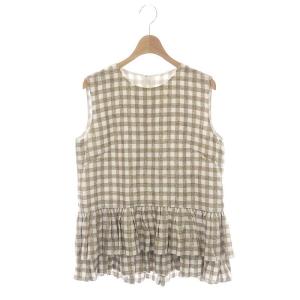 Grace Class 21SS ギンガムジャガードノースリーブ トップス カットソー ラメ リネン混 38 茶 白 ブラウン ホワイト
