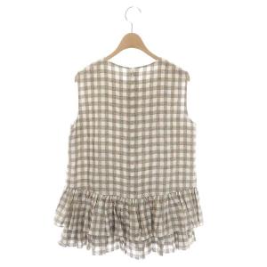 Grace Class 21SS ギンガムジャガードノースリーブ トップス カットソー ラメ リネン混 38 茶 白 ブラウン ホワイト