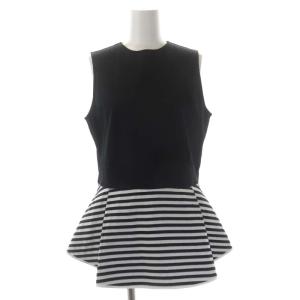ボーダー ペプラムトップス カットソー ノースリーブ 切替 38 黒 白 ブラック ホワイト