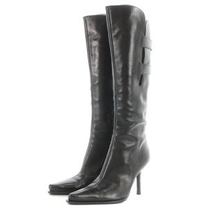Sergio Rossi レザーハイヒール ロングブーツ ピンヒール ポインテッドトゥ 36 23-23.5cm 黒 ブラック
