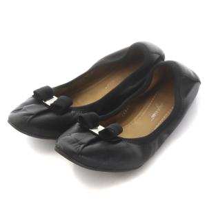WORLD ワールド ヴァラ バレエシューズ フラットシューズ レザー リボン ロゴ 5.5 23.0cm 黒 ブラック