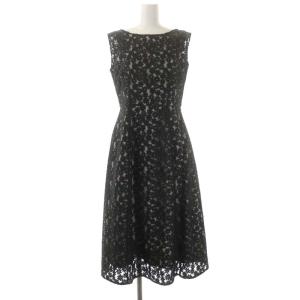 フラワー配色刺繍ドレス ワンピース ロング ミモレ丈 36 黒 緑 ブラック グリーン