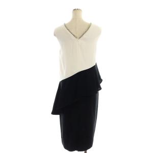 Grace Class バイカラーペプラムドレス ワンピース ロング ノースリーブ ビジュー装飾 36 白 黒 ホワイト ブラック