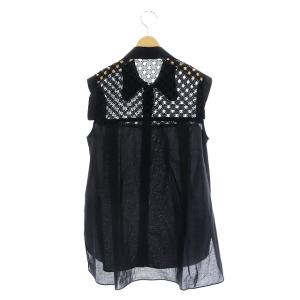 CARVEN カットワーク ノースリーブ ブラウス シャツ レース スナップボタン 前開き 38 黒 ブラック