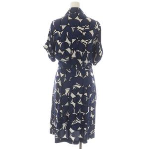 DIANE von FURSTENBERG PARR 総柄 シルク ラップワンピース 膝丈 半袖 2 紺 白 黒