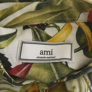 AMI Alexandre Mattiussi リネンボタニカルプリントシャツ 半袖 前開き 39 オフホワイト マルチカラー