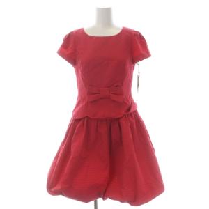 ワンピース ドット 膝丈 半袖 リボン 36 赤 レッド