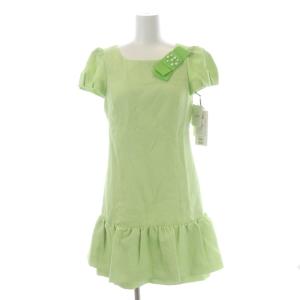 M'S GRACY ワンピース 総柄 ミニ 半袖 リボン 36 黄緑 イエローグリーン