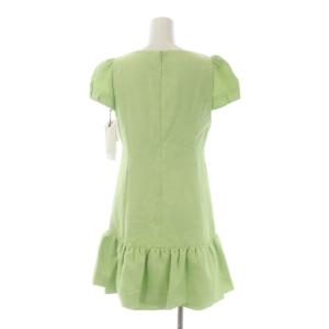 M'S GRACY ワンピース 総柄 ミニ 半袖 リボン 36 黄緑 イエローグリーン