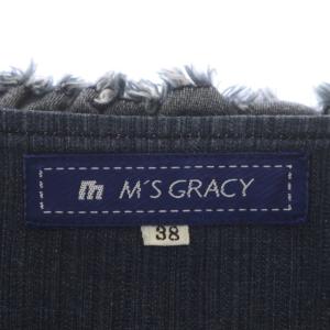 M'S GRACY デニムジャケット リボン ノーカラー ストレッチ 38 紺 ネイビー