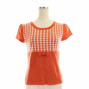 M'S GRACY 千鳥柄 ニット アンサンブル カーディガン 長袖 カットソー 半袖 38 オレンジ 白