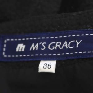 M'S GRACY ワンピース ジャガード 膝丈 フリル 半袖 36 黒 ブラック