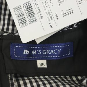 M'S GRACY ギンガムチェック ワンピース 膝丈 ノースリーブ フリル 36 黒 白 ブラック ホワイト