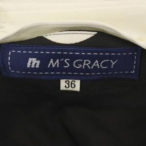 M'S GRACY ドット ワンピース 膝丈 半袖 付け衿 ウエストリボン 36 ブラック ホワイト