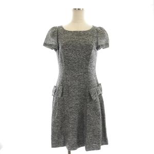 M'S GRACY ツイード リボン ワンピース 膝丈 半袖 ラメ 36 黒 白 グレー