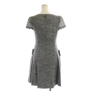 M'S GRACY ツイード リボン ワンピース 膝丈 半袖 ラメ 36 黒 白 グレー