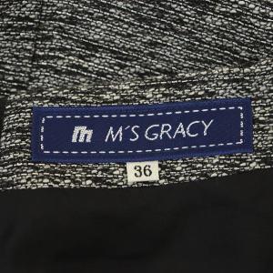 M'S GRACY ツイード リボン ワンピース 膝丈 半袖 ラメ 36 黒 白 グレー