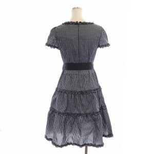 M'S GRACY ギンガムチェックワンピース 膝丈 半袖 フリル 36 黒 ブラック グレー