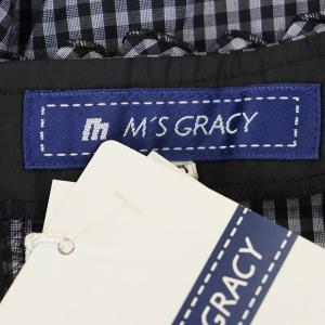 M'S GRACY ギンガムチェックワンピース 膝丈 半袖 フリル 36 黒 ブラック グレー