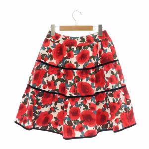 M'S GRACY 花柄スカート 膝丈 フレア 36 オフホワイト マルチカラー