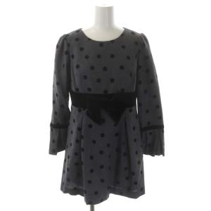 ドット ベロアリボン チュニック 長袖 38 グレー 黒 ブラック