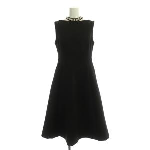 22SS ビジューフレアドレス ワンピース ロング ノースリーブ M 黒 ブラック
