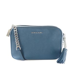 ショルダーバッグ レザー タッセル チェーン 青 ブルー