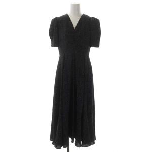 20SS ドットワンピース ロング 半袖 36 黒 白 ブラック ホワイト