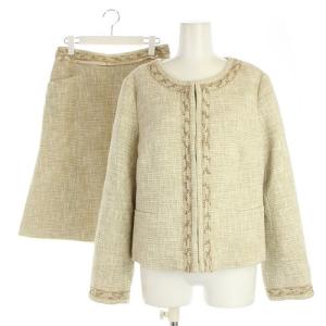 スーツ セットアップ ツイード ジャケット スカート 44 XXL アイボリー