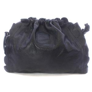 LUDLOW スカラップ ショルダーバッグ ワンショルダー 斜め掛け 巾着 レザー 黒 ブラック