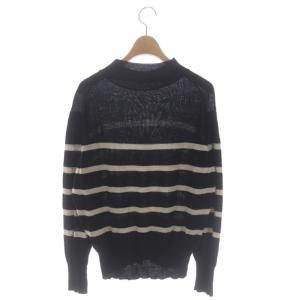 MARGARET HOWELL SUMMER SWEATSHIRT サマースウェットシャツ ニット カットソー ボーダー リネン ウール混 長袖 2 黒 生成り