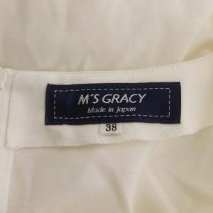 M'S GRACY 花柄レースワンピース ロング ミモレ丈 七分袖 切替 インナー付き 38 白 オフホワイト
