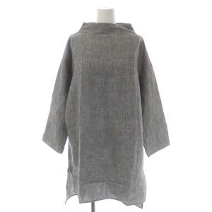 リネン チュニック ブラウス 長袖 総柄 黒 白 ブラック ホワイト