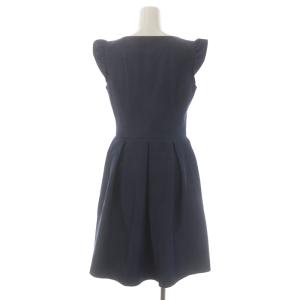 René ストレッチデニムワンピース 膝丈 ノースリーブ フリルスリーブ タック ステッチ 34 紺 インディゴ