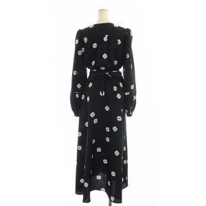 kate spade new york フラワー柄ラップワンピース ロング マキシ丈 長袖 2 黒 白 ブラック ホワイト NJMUA676