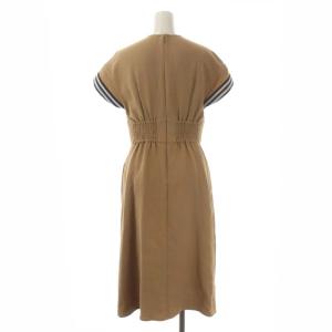 BORDERS at BALCONY COTTON DRESS ワンピース ロング ミモレ 半袖 36 茶 ブラウン