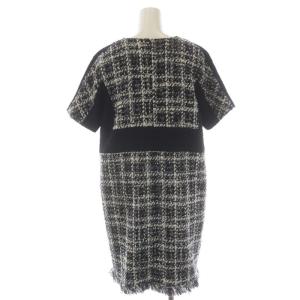 Diagram GRACE CONTINENTAL 22AW ラメツイードワンピース 膝丈 半袖 フリンジ ラメ ウール混 38 オフホワイト 黒 ゴールド色