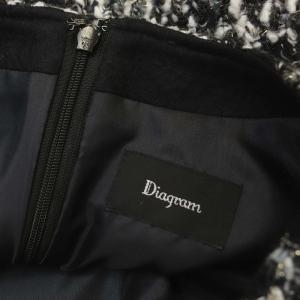 Diagram GRACE CONTINENTAL 22AW ラメツイードワンピース 膝丈 半袖 フリンジ ラメ ウール混 38 オフホワイト 黒 ゴールド色