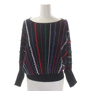 GRACE CONTINENTAL セットアップ 上下 フリルラインニットカットソー 長袖 ドルマンスリーブ スカート ロング マキシ丈 フレア 36 濃紺 マルチカラー