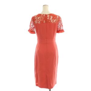GRACE CONTINENTAL トリアセカシュクールワンピース 切替 レース ミモレ丈 ロング 半袖 36 オレンジレッド
